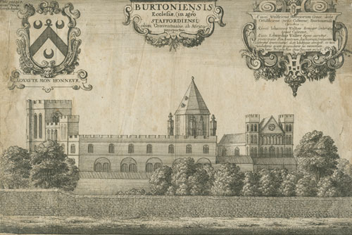 Burton Abbey. The abbey church from the south west, as depicted in an engraving by W. Hollar in 1661. SV-II.174b